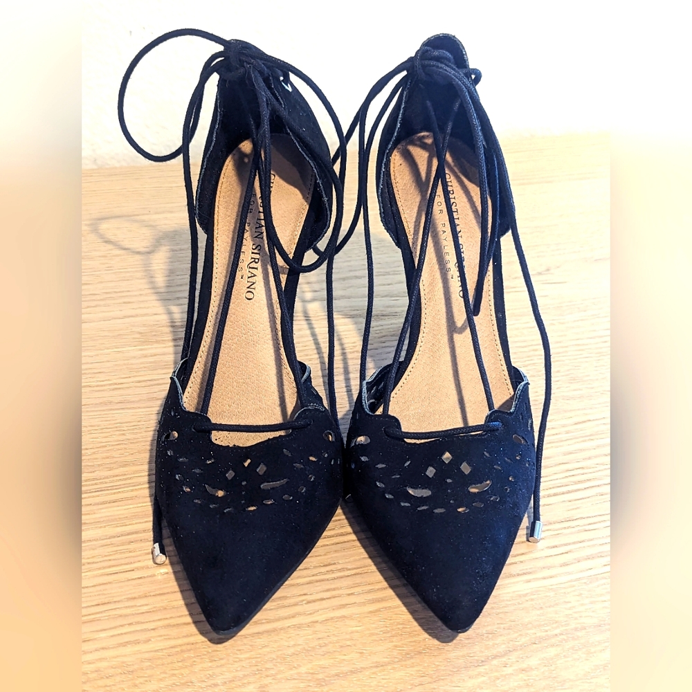 Christian Siriano Pointed Toe Ballet Strappy Suede Stiletto (7.5)